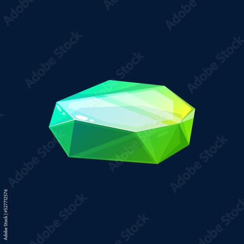 Emerald, green gemstone or rhinestone isolated. Vector amethyst or sapphire cutting, ui game design element. Turquoise precious stone, shiny solid sparkling mystical faceted diamond, sapphire