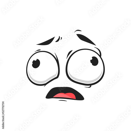 Cartoon face with slanting eyes and open mouth, vector discouraged funny emoji. Crazy facial expression, confused or strain feelings isolated on white background