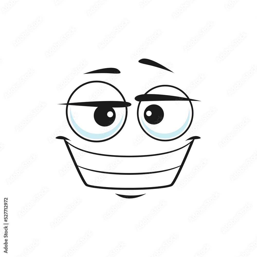 Cartoon satisfied face, vector ogle delighted smile happy facial emoji ...