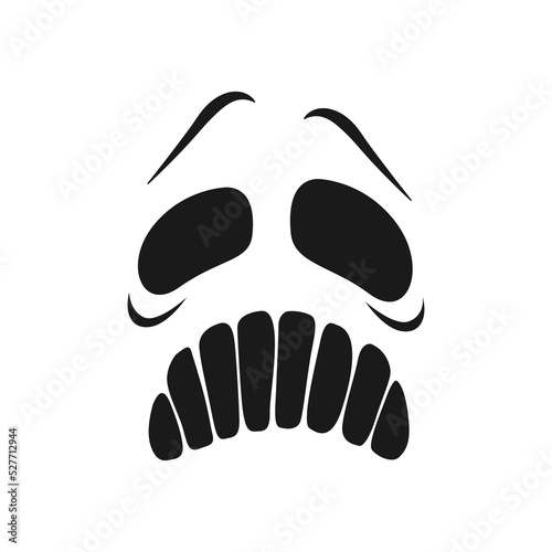 Frightened ghost face screaming vector icon. Halloween emoji, scary evil creepy emotion with wide open eyes and yelling mouth. Jack lantern scream isolated monochrome monster