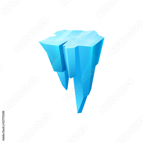 Ice crystal, blue iced floe vector icon. Cap snowdrift or icicle winter element, turquoise lump, ice cube glass with flat surface, snowy block ui or gui cartoon design element, isolated glacier rock