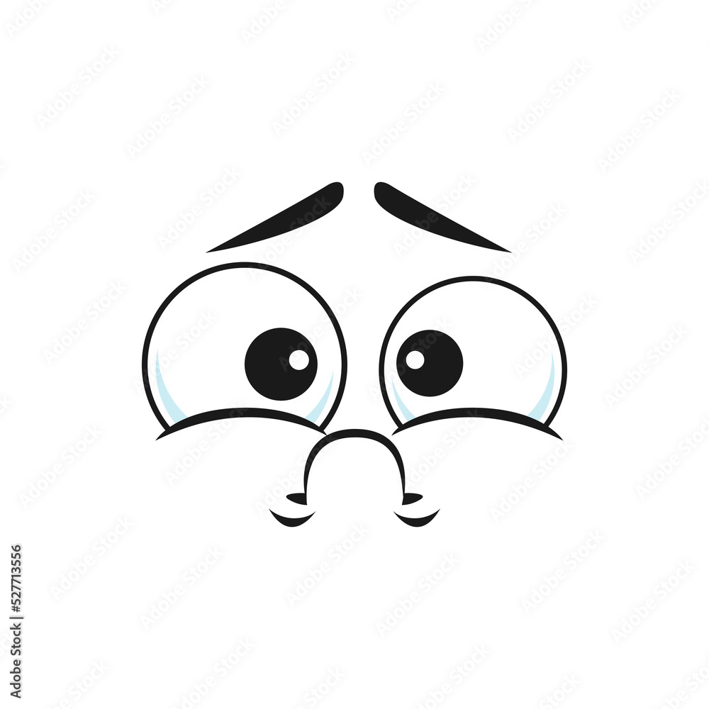 Cartoon resentful face, vector sad emoji with puff out cheeks and squinted eyes. Upset facial expression, funny feelings isolated on white background