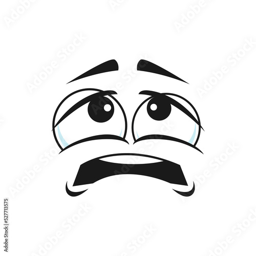 Cartoon upset face emoji, vector character boring or suffering feelings. Facial expression with sad eyes and open mouth isolated comic personage negative feelings