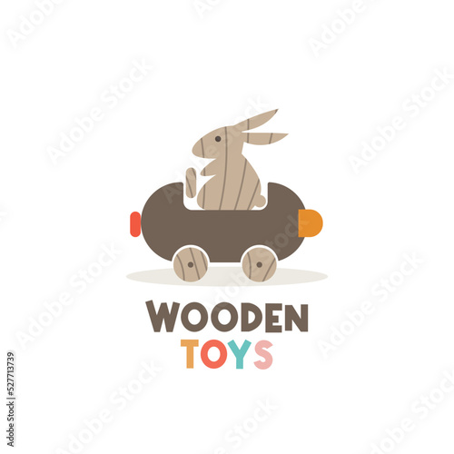 Cute rabbit wooden toy vector illustration logo