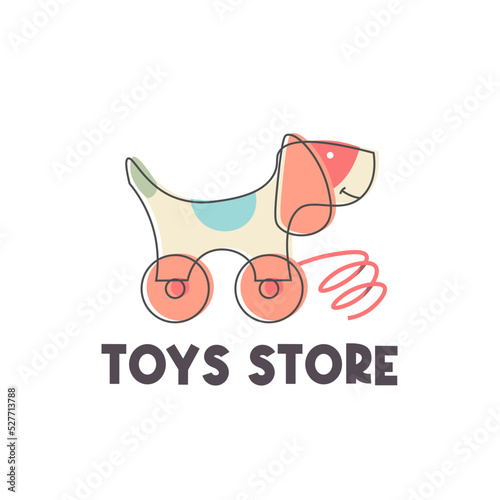 Wooden toy store ​​line art vector illustration logo
