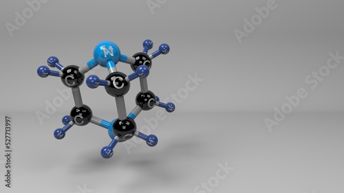 Triethylenediamine molecule. Molecular structure of DABCO also known as TEDA, used as an alkaline catalyst in the production of polyurethane foams. Footage available. photo