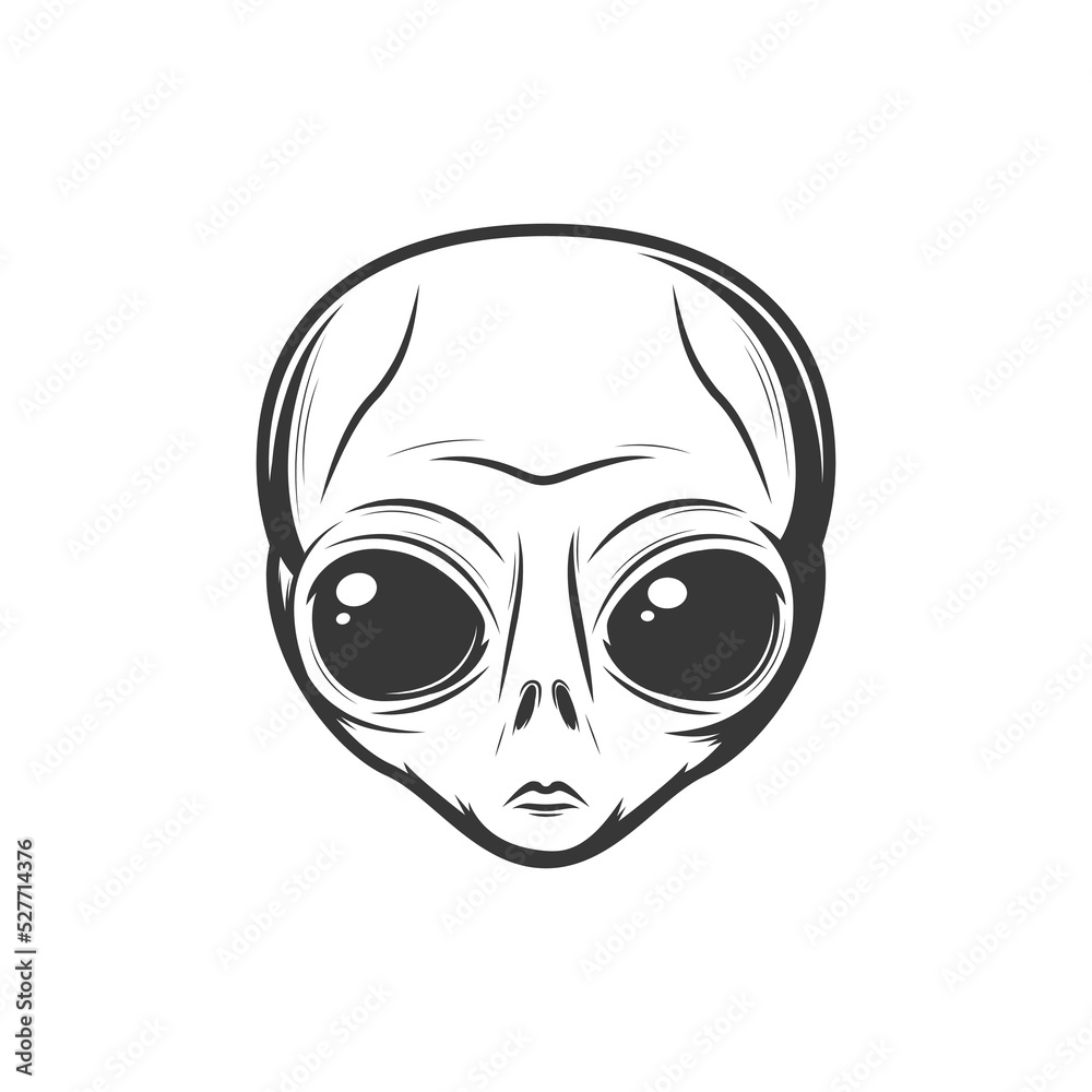 Martian head, fiction character with big ears isolated mystic face. Vector ufo invader paranormal alien, extraterrestrial futuristic paranormal being. Outer space creature with big black eyes Martian head, fiction character with big ears isolated mystic face. Vector ufo invader paranormal alien, extraterrestrial futuristic paranormal being. Outer space creature with big black eyes