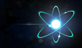 Virtual model of atom on dark background. Illustration
