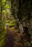 Hiker Heading Down Mossy Trail