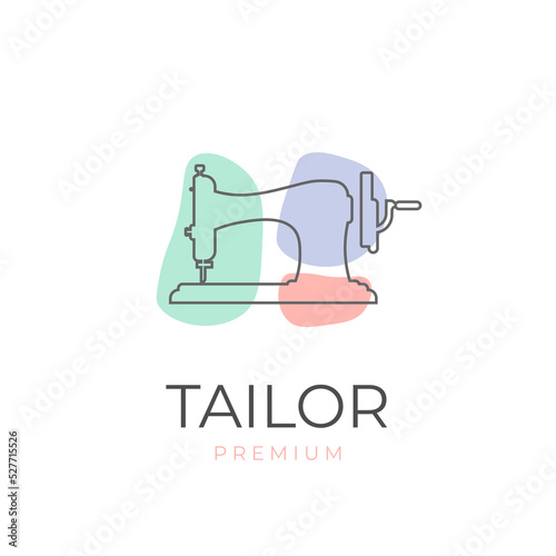 Sewing machine vector logo illustration with pastel colored abstract shape