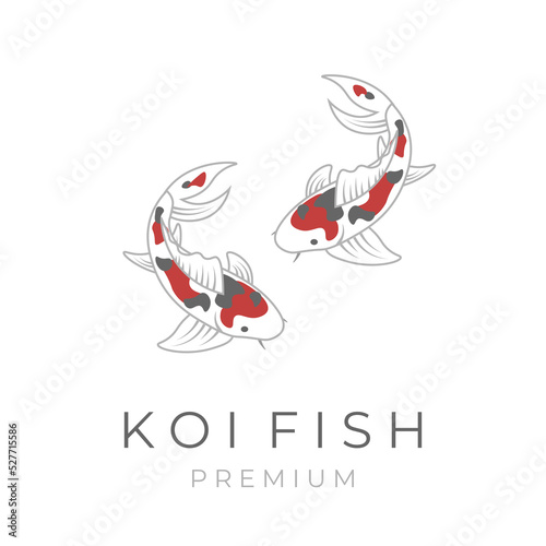 Aligned twin koi fish vector illustration logo