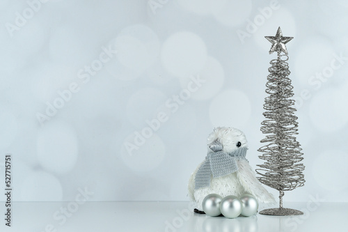 Silver Christmas decor portrait white on with with penguin and ornament 