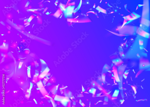 Holographic Glare. Glamour Foil. Surreal Art. Blue Blur Glitter. Metal Element. Retro Christmas Illustration. Transparent Confetti. Birthday Effect. Violet Holographic Glare