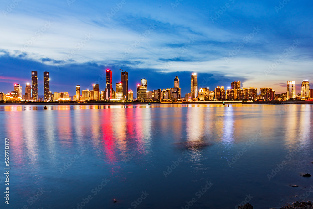 Modern city night skyline with beautiful sunset, Shanghai, China