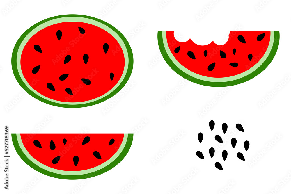 simple vector set 4 watermelon, water melon and seed simple vector set 4 watermelon, water melon and seed
