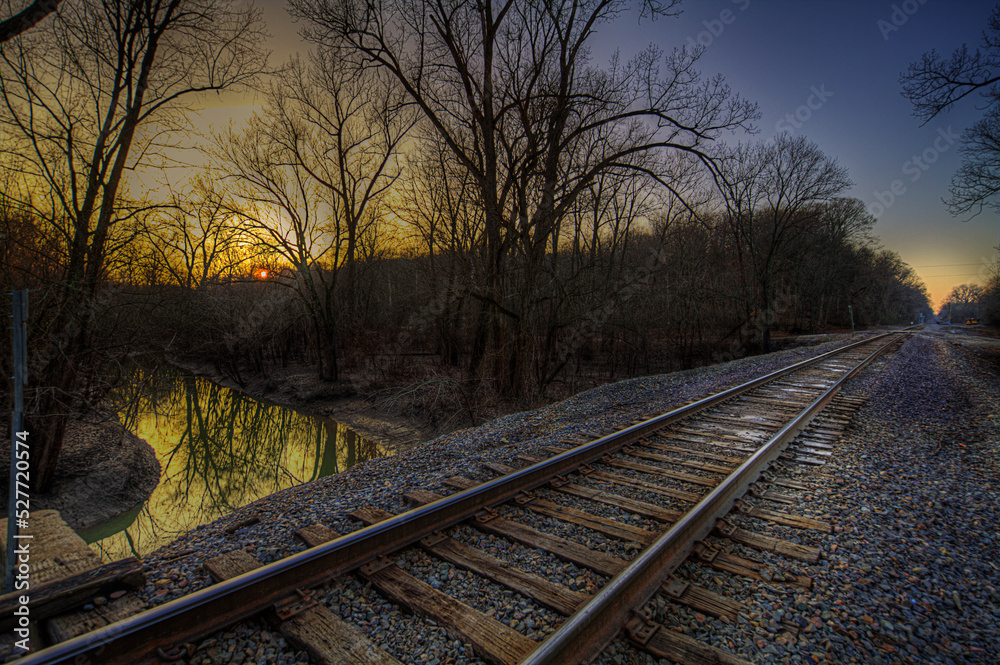 A winter sunset over Clines Branch at the Seventy-Six Conservation area in Perry County Missouri.  