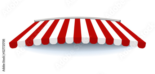 Red shop umbrella . Realistic retro striped cafe tent. Red shop umbrella .