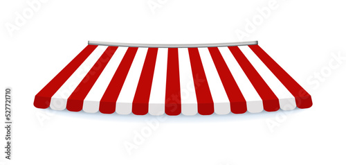 Red shop umbrella . Realistic retro striped cafe tent. Red shop umbrella .