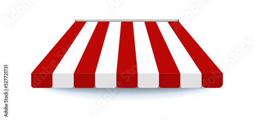 Red shop umbrella . Realistic retro striped cafe tent. Red shop umbrella .