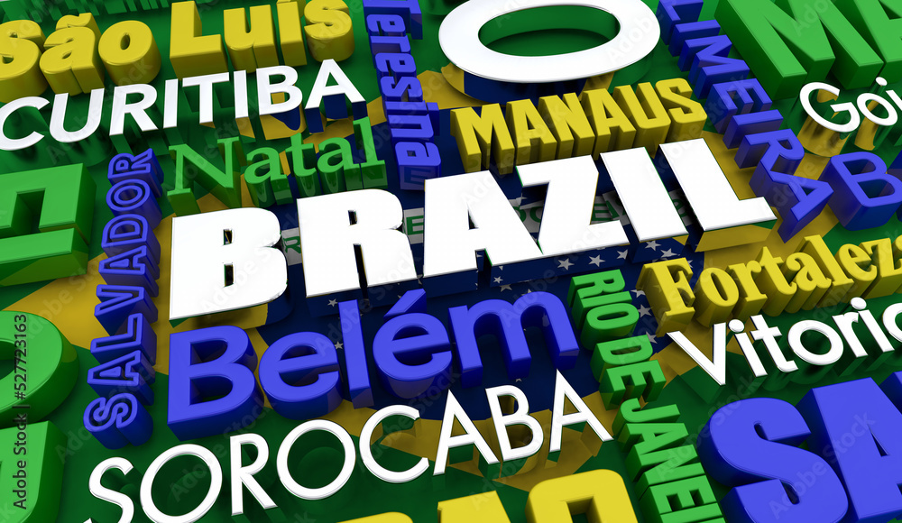 Brazil Country Cities Travel Destinations Flag Background 3d Illustration