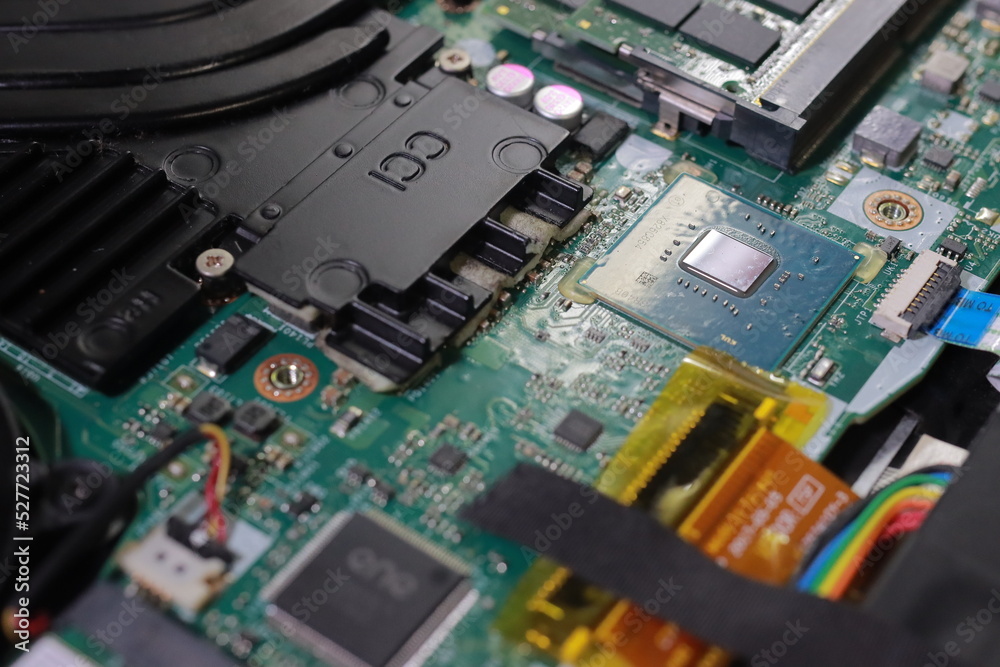 Close-up view of computer motherboard and electronic parts Close-up view of computer motherboard and electronic parts