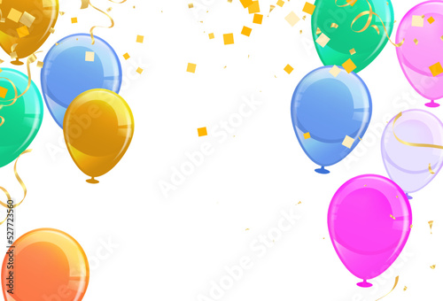 Realistic colorful helium balloons isolated on background. Party decoration frame for birthday, anniversary, celebration. message presentations or identity layouts. Graphic template and ideas.