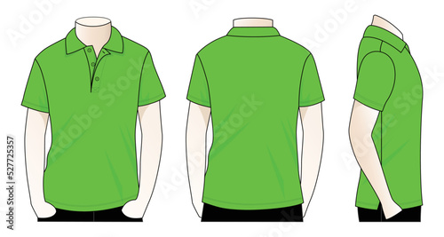 Blank green short sleeve polo shirt template on white background.Front, back and side view, vector file.