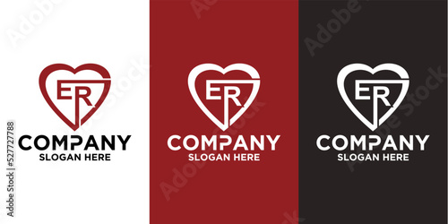 Icon logo heart shape with combination of initials letter E R