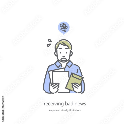 書類を受け取る男性　ショックを受ける　シンプルでお洒落な線画イラスト