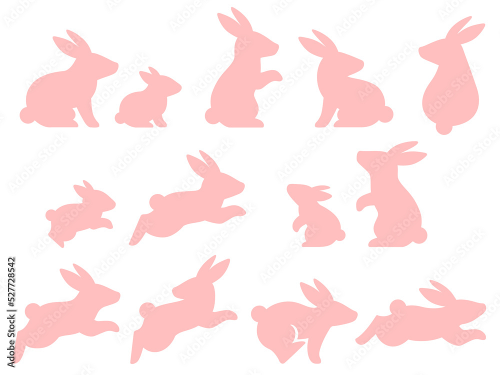 ピンクのウサギのシルエットイラストセット