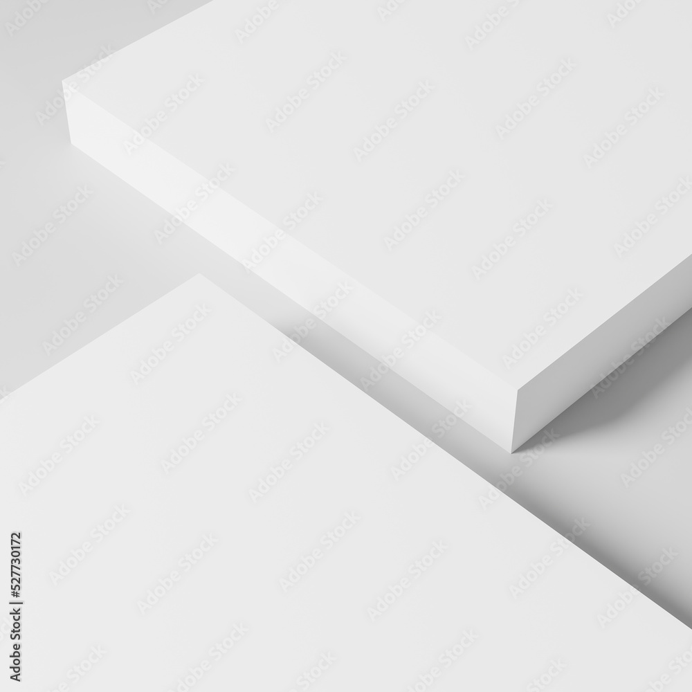 White product background stand or podium pedestal on advertising display with blank backdrops. 3D rendering. White product background stand or podium pedestal on advertising display with blank backdrops. 3D rendering.