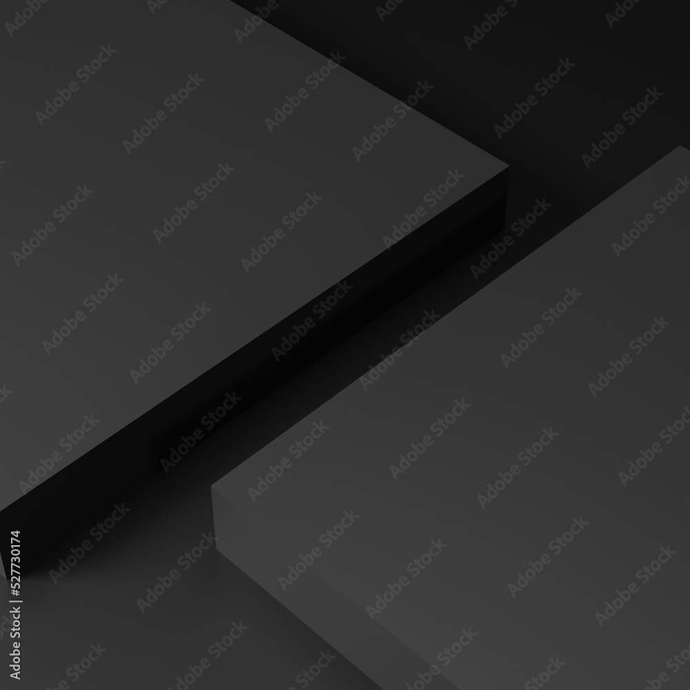 Copy space square background. Cosmetics or beauty product promotion mockup. Natural rough silver grey, step pedestal. Trendy minimalist banner, 3D rendering.
