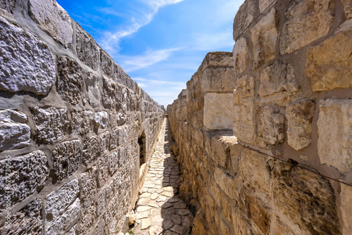 Obraz na płótnie Jerusalem, Israel, scenic ramparts walk over walls of Old City with panoramic skyline views