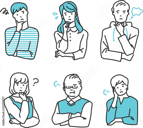 様々な年代の困っている人物の上半身セット