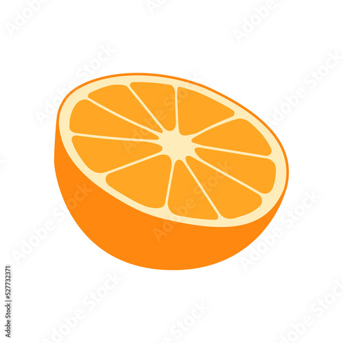Orange fruit slice. Illustration in flat style isolated on white. Piece of orange. Half of orange