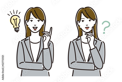 女性ビジネスパーソン　疑問解決　はてな　電球