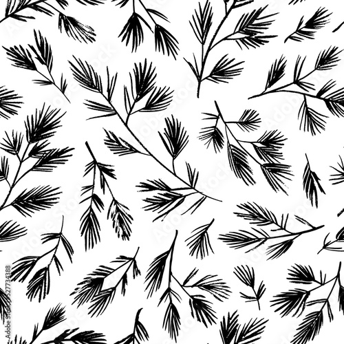 Fotografie, Obraz Seamless pattern with spruce and pine tree branches