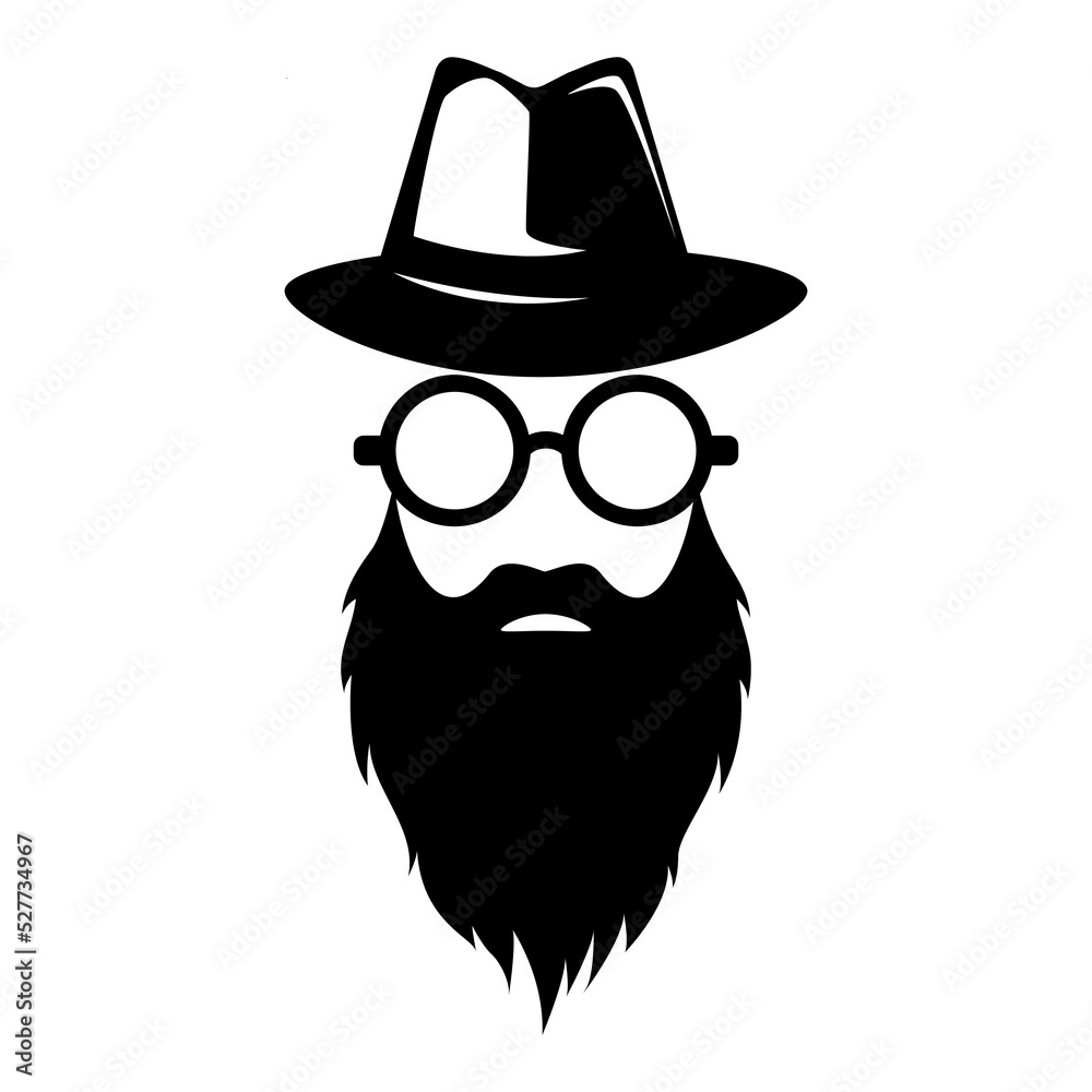 Naklejka premium Silhouette Detective with glasses and beard. Perfect for game store, game developer, game review blog or vlog channel, game fans or community, etc.