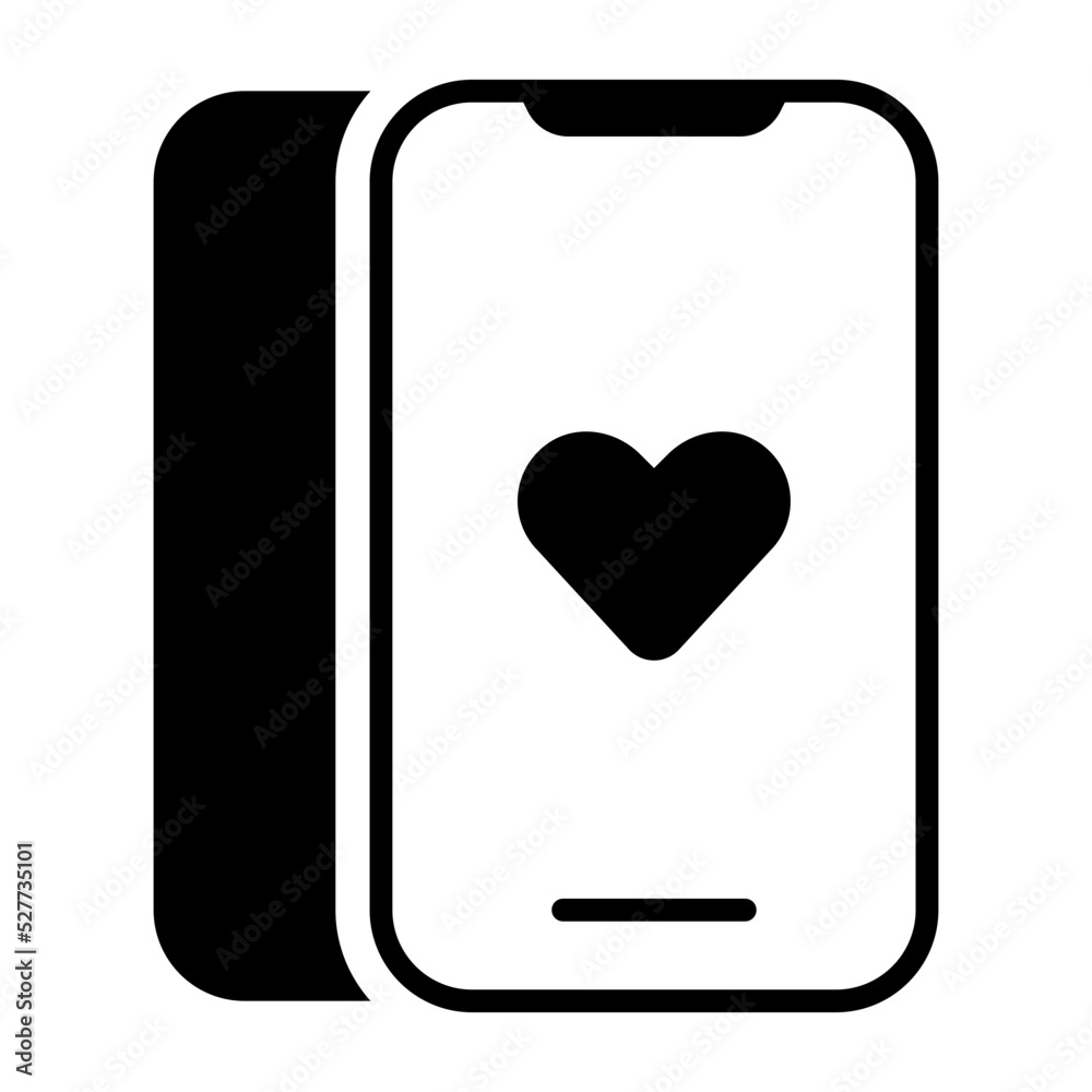 smartphone mobile with hearts glyph vector icon smartphone mobile with hearts glyph vector icon