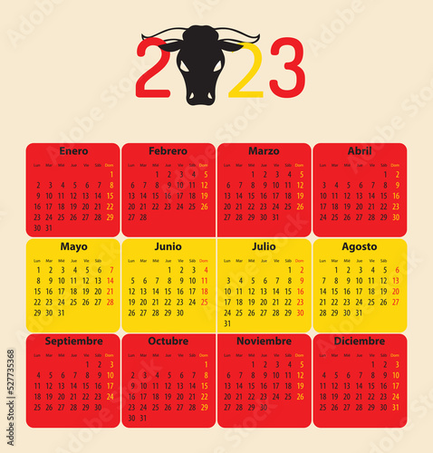 Spanish calendar for 2023. Bull head