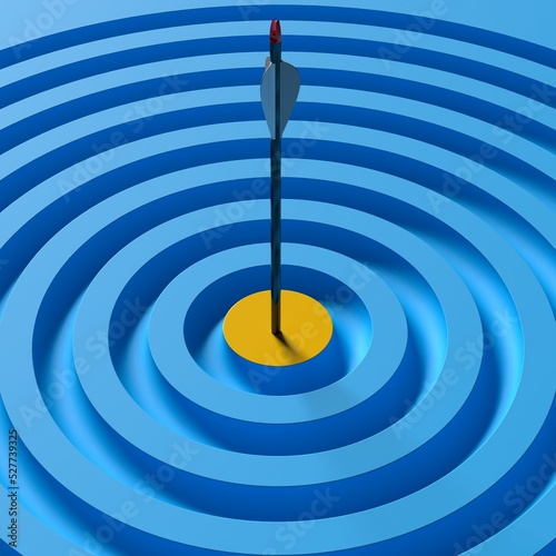 Arrow hitting target blue yellow leadership aiming achievement goal target 