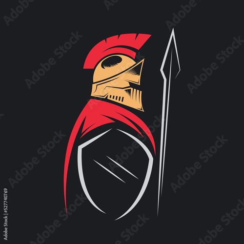 spartan warrior holding spear and shield vector illustration concept design