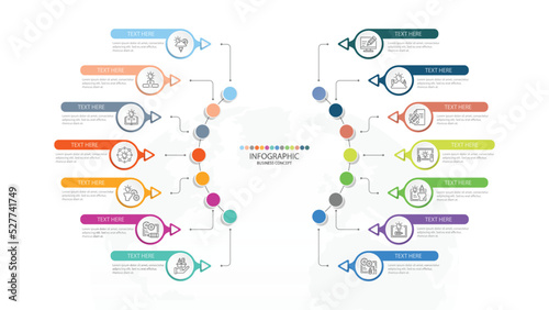 Basic circle infographic template with 14 steps, process or options, process chart, Used for process diagram, presentations, workflow layout, flow chart, infograph. Vector eps10 illustration.