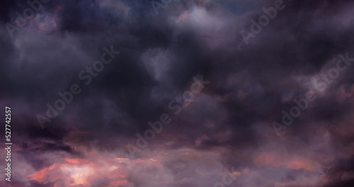 Valokuvatapetti Image of lightning and stormy grey and pink clouds background