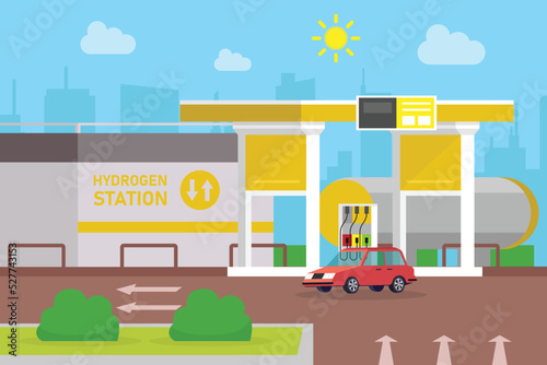 Green sustainable hydrogen energy gas fueling station 2d vector illustration concept for banner, website, illustration, landing page, flyer, etc.