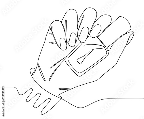 Hand with varnish in one line vector