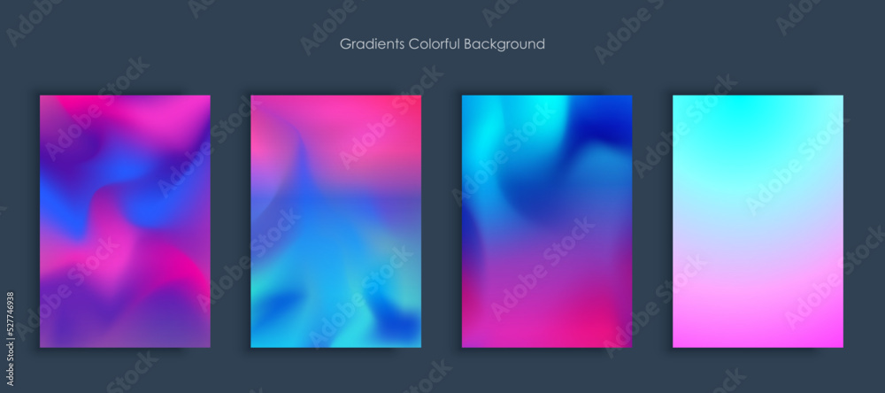 Blurred backgrounds set with modern abstract blurred light color gradient patterns. Smooth templates collection for brochures, posters, banners, flyers and cards