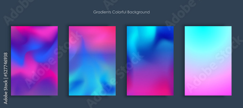 Blurred backgrounds set with modern abstract blurred light color gradient patterns. Smooth templates collection for brochures, posters, banners, flyers and cards