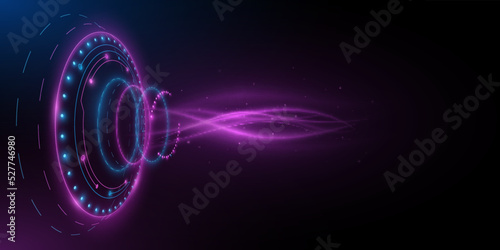 Digital glowing HUD elements with blue and purple light effect of moving waves. User interface. UI and GUI graphic design. Futuristic technology background. Cyber space. Dashboard display. Vector