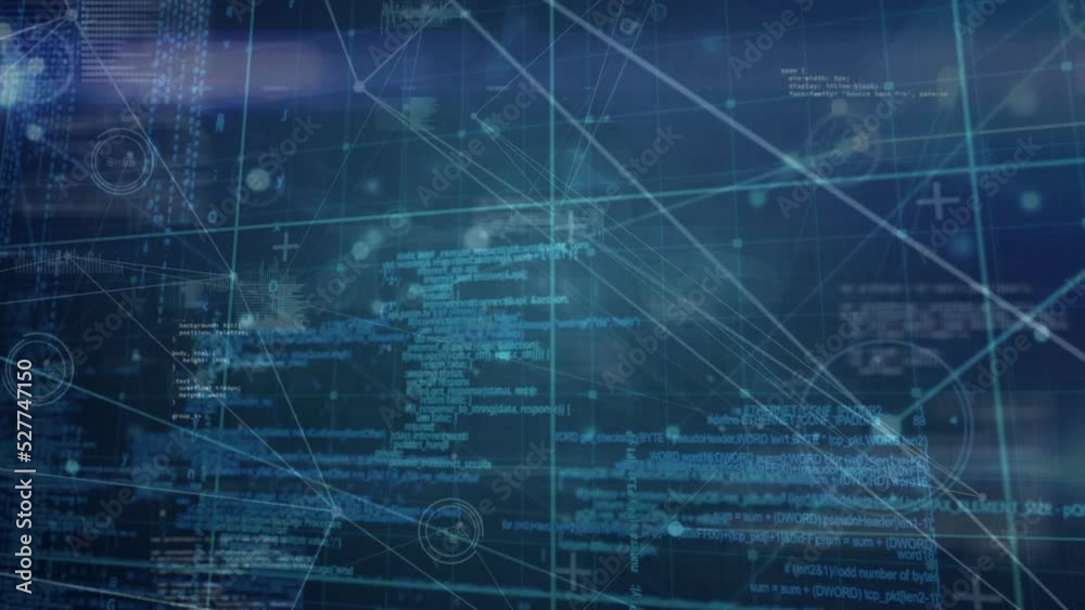 Animation of data processing, network of connections and grid Animation of data processing, network of connections and grid